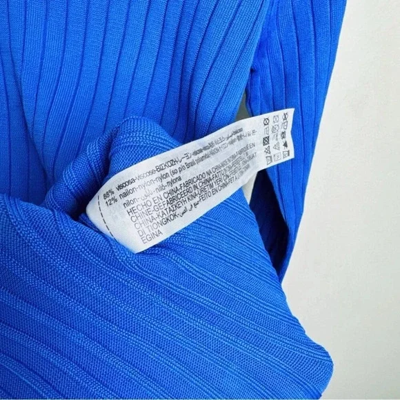 Zara Womens Size Medium Ribbed Royal Blue Slit Hem  Tunic Top - Picture 10 of 13